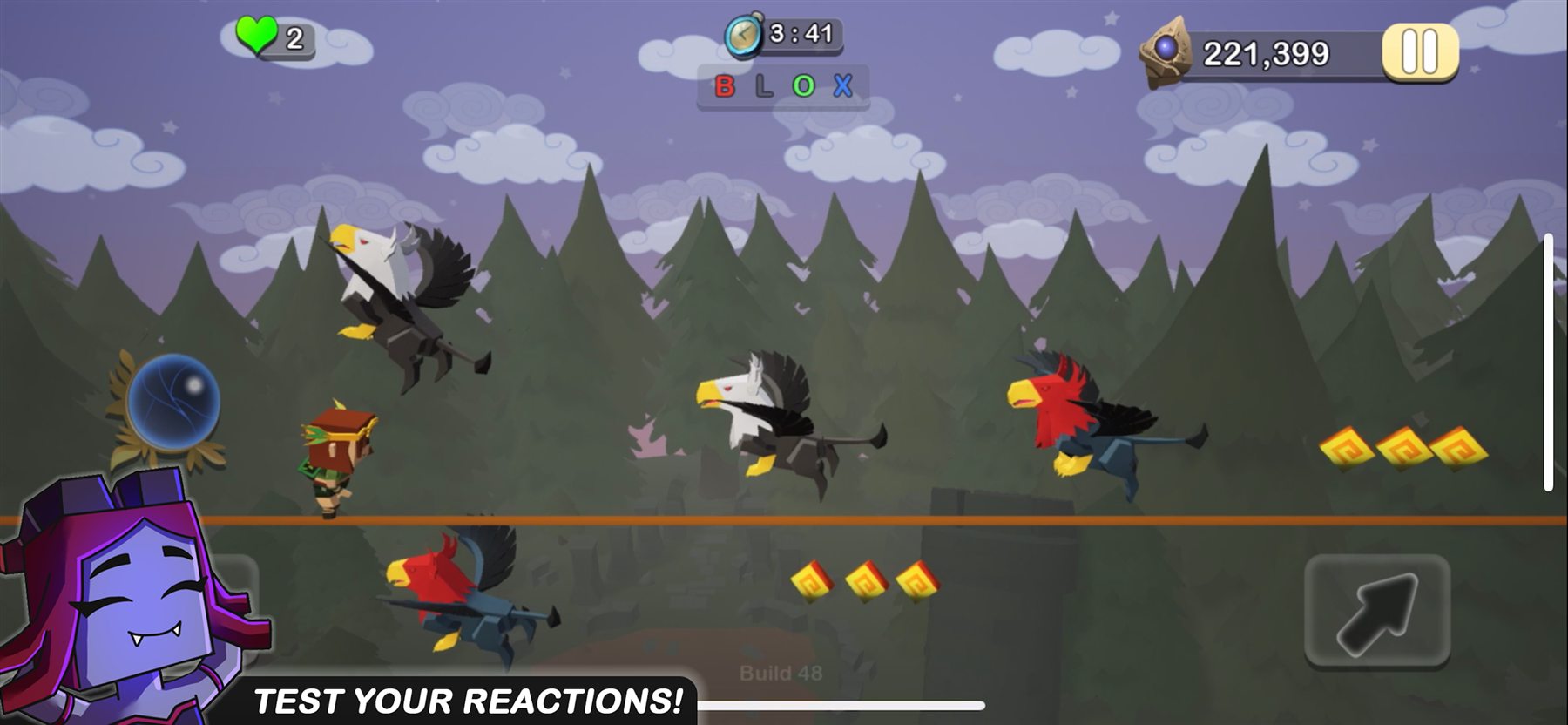 Blox Runner reaction challenge during a forest run